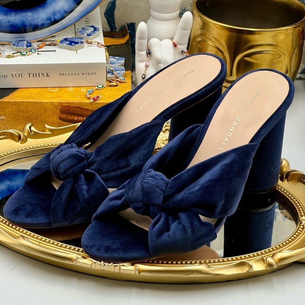 🆕 LOEFFLER RANDALL 🧿 NWOB Coco Knotted Velvet Block Heel Mules, Blue, Sz 7 - Picture 5 of 15